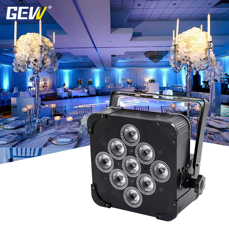 GEVV 9x18W Flat Small Battery Powered Uplight Wireless DMX Controlled LED Par up Lights
