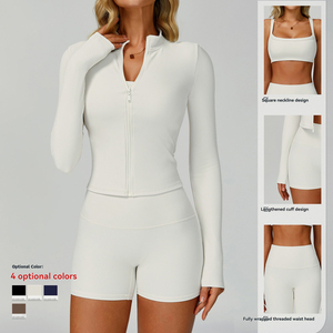 Ensembles de <span class=keywords><strong>sport</strong></span> respirants pour femmes grandes tailles : Leggings 3/4, shorts et brassière de <span class=keywords><strong>sport</strong></span> à motif uni - Product Image 2