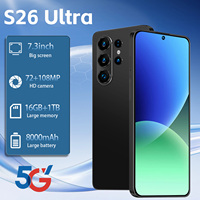 Smartphone S26 Ultra UK 7,3 pouces 90Hz Android 15 16 Go 1 To 108 MP 8800 mAh Deca Core 5G Double SIM Carte TF Face ID GPS Cadre Métallique