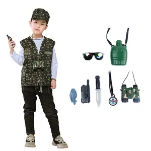 万圣节儿童军人服装派对角色扮演迷彩士兵背心嘉年华儿童搞笑职业服装