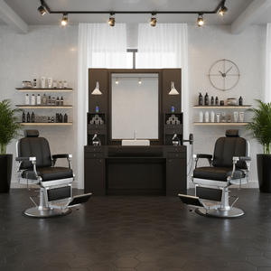 Fauteuil de pédicure moderne de luxe en bois véritable, réglable, élégant et durable, avec station miroir en métal pour salon de coiffure - Product Image 2