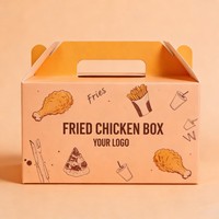 Boîte à emporter en papier pour poulet frit avec logo personnalisé, impression numérique, emballage alimentaire pour snacks, boîte avec poignée