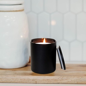 Factory Wholesale Glossy Matte Black Glass Candle Jar Luxury Custom Candle <b>Cup</b> with Bamboo Lid for Candle Making - Product Image 6