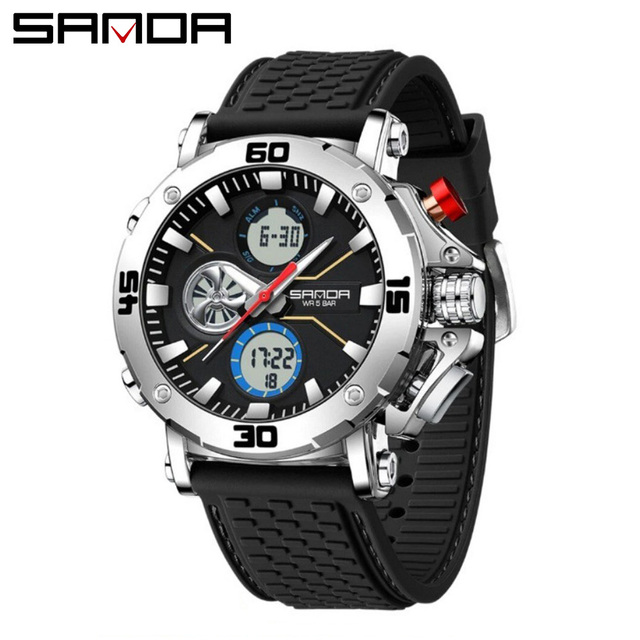 SANDA 3350 Men Digital Watch Waterproof Luminous Alarm Countdown Multi Function Sports Wristwatch