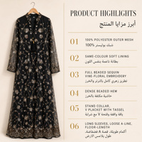 Nouvelle Arrivée YSYL – Robe Longue Formelle Musulmane en Maille Ornée de Perles et de Paillettes, Col Montant, Détails à Pompons, Abaya Islamique pour Soirée
