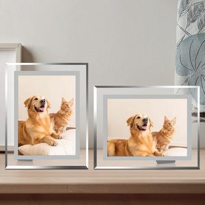 Customized Crystal Glass <b>Gold</b> Photo <b>Frame</b> 4x6 5x7 8x10 Picture <b>Frame</b> Glass for Tabletop Display Vertical or Horizontal - Product Image 2