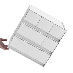 Cassetto <span class=keywords><strong>divisorio</strong></span> a singolo livello in plastica bianca per l'home Office impilabile scrivania organizzatore e scatola di immagazzinaggio per soggiorno di smistamento - Product Image 5