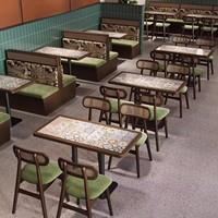 Canapé mural combiné pour restaurant à thème d'Asie du Sud-Est, en PVC, personnalisable, avec table et chaises de salle à manger, usage commercial
