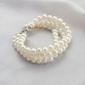 Pulsera de Perlas de Agua Dulce de Alta Calidad de 6-7 mm, Redonda, de 3 Hileras, Anillos de Joyería Hechos a Mano con Múltiples Capas de Perlas - Product Image 2