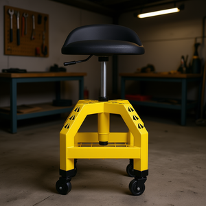 Tabouret d'atelier jaune avec siège roulant et rangement pour outils - Product Image 2