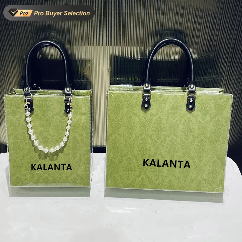 KALANTA Women's PVC Clear Shoulder Tote Bag Custom Logo Shopping Purses TPU DIY Transformation of Brand Transparent Paper Bag