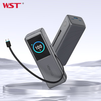 Powerbank WST dengan Kabel Pengisi Daya Terintegrasi, Layar LED, Pengisian Cepat PD 100W dan 140W, Kapasitas Tinggi 30000mAh untuk Laptop
