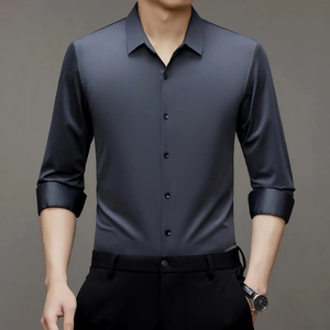 OEM /ODM Camisas-<span class=keywords><strong>juveniles</strong></span>-para-hombr Camisa de vestir de color puro sin arrugas para hombre Camisa de vestir para hombre 2024 Estilo de oficina elegante para hombre - Product Image 1