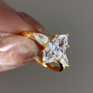Bague de fiançailles en laiton avec zircon taille marquise, plaqué or 18 carats, pour femme - Product Image 3