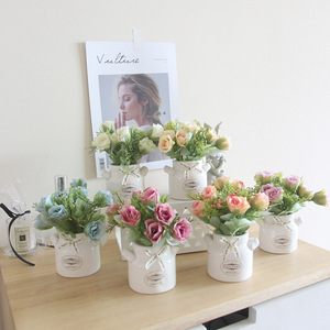 Rosas Artificiales de Seda MINI, Miniatura de Granada en Acuarela, Simulación de Bonsái Pequeño, Set Blanco para Decoración del Hogar - Product Image 1