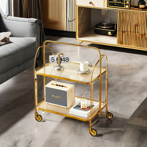 लकड़ी की धातु रोलिंग बेड टेबल साइड स्टोरेज आयोजक गाड़ी पहियों के साथ मोबाइल उपयोगिता ट्रॉली ओक कार्ट - Product Image 1