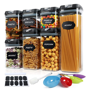 Black Lids Wholesale 7 Pieces Pack Canister BPA Free Plastic Food Storage Jar Pantry Organizer Airtight Cereal Container Set