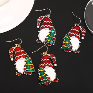 Pendientes de Navidad con diseño de duende de dibujos animados, de aleación de zinc, joyería para fiestas, diseño de Papá Noel en rojo y verde, pendientes de moda para mujer - Product Image 1