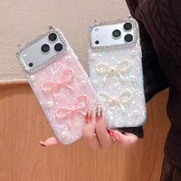 Coque de téléphone INS avec nœud papillon, diamant, coquillage, marbre et perle pour filles, compatible iPhone 14 15 16 17, protection antichoc