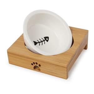 Bamboo Elevated Dog <b>Cat</b> Food and Water Bowls Stand <b>Feeder</b> with 2 Stainless Steel Bowls Ceramic Bowl - Product Image 3