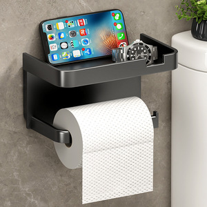 Bathroom Toilet <b>Paper</b> Holder With Shelf No Drilling Required Multipurpose Rectangular Design For Household Use - Product Image 2