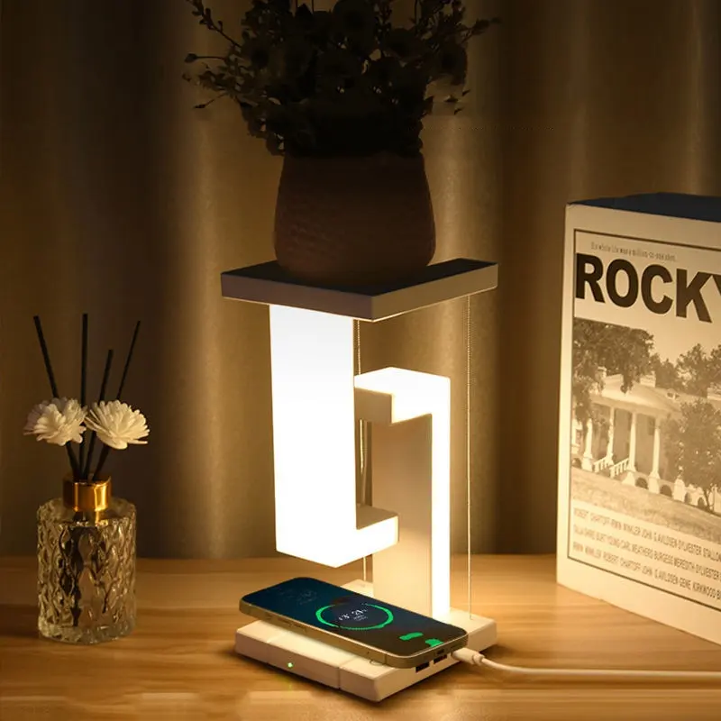 Sensor táctil regulable lámpara de luz nocturna inteligente flotante dormitorio decoración del hogar lámpara de escritorio con cargador inalámbrico