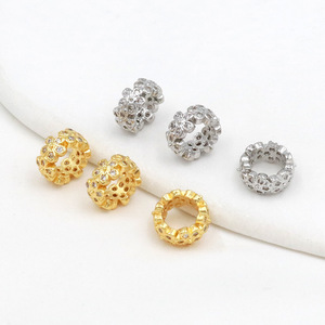 18k Gold Plated Zircon <b>Flower</b> Spacer Beads For DIY Jewelry Making <b>Bracelet</b> Components 6mm Round Bead Findings - Product Image 4