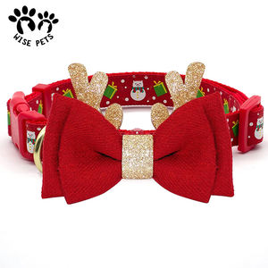 Accesorios para mascotas, popular collar de Navidad, conjunto de arnés de correa, tejido de nailon rosa, pajarita para mascotas, collar de perro con pajarita de Navidad - Product Image 3