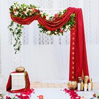 Gorden Latar Belakang Kain Chiffon Tipis 1 Panel Ukuran Khusus Warna Merah untuk Dekorasi Pesta Pernikahan, Ulang Tahun, dan Acara Luar Ruangan