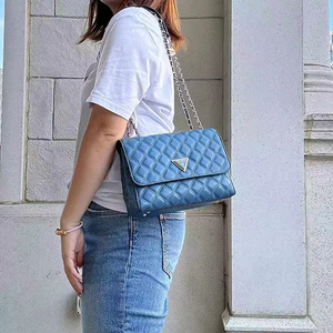 Nuevo Bolso de Mano de Lujo para Mujer, de Piel Sintética <span class=keywords><strong>Blanca</strong></span>, con Doble Cadena de Diamantes, Portátil, para Compras al Aire Libre, con Solapa y Rayas - Product Image 3