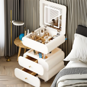 Modern Movable Bedroom Bedside <b>Table</b> Integrated Dressing <b>Table</b> Hidden Flip-Top <b>Mirror</b> Adjustable Makeup <b>Table</b> Wood Small Storage - Product Image 2