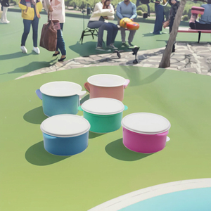 Round Plastic Kids Bowl <b>Set</b> with White Lids Bpa Free Solid Color Children's Dinnerware for Kids Dining - Product Image 3