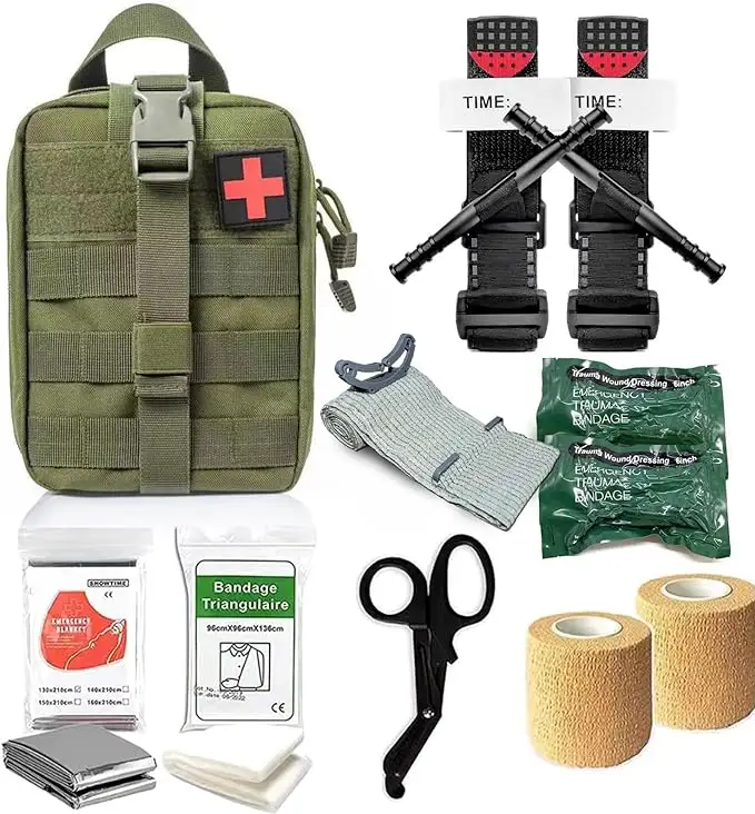 Kit de torniquete IFAK Trauma Kit, kit de recarga de primeros auxilios para senderismo de viaje de coche militar táctico