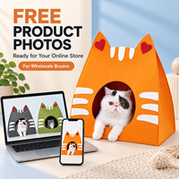 Vente en gros : Maisonnette pour chat en feutre avec oreilles de chat en forme de cœur, lit-caverne pour chat d'intérieur, abri fermé pour animaux de compagnie