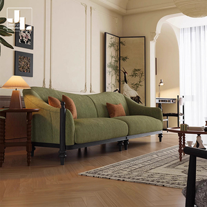 Französisch Stil Villa Wohnzimmer 3 Sitz Vintage <span class=keywords><strong>Sofa</strong></span> Hotel Holzrahmen Grün Stoff Bequeme Sof amöbel - Product Image 2