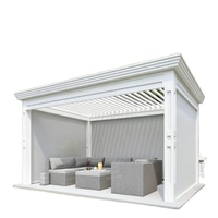 Pergola en aluminium avec toit métallique, gazebo de patio extérieur avec structure en aluminium, rideaux et moustiquaire