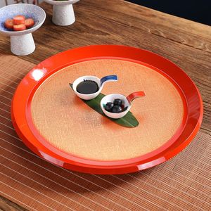 Japanese <b>Round</b> <b>Serving</b> <b>Tray</b> Red Gold Solid Color For Tea Sushi Dessert Hotel Use - Product Image 2