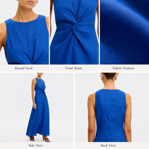 Vestido Elegante de Lino Azul para Mujer, Sin Mangas, Corte Maxi, para Vacaciones o Uso Diario, en Oferta - Product Image 4
