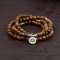 Bán Nóng Nhiều Lớp 108 Hạt Gỗ Phật Mặt Dây Chuyền Vòng Đeo Tay Đàn Hồi Yoga Năng Lượng Phật Giáo Lotus Vòng Đeo Tay Đính Cườm Đàn Hồi