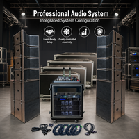 Équipement audio professionnel avec caissons de basses, enceintes Line Array, amplificateurs et table de mixage pour concerts en plein air, églises et locations de scènes