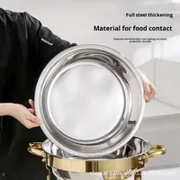 Ensemble de réchauds de buffet de luxe en acier inoxydable doré pour la restauration et les restaurants commerciaux avec logo personnalisé