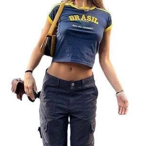 Bán buôn thiết kế mới Y2K ngắn tay Sexy Cô gái bé TEE tùy chỉnh thêu cotton spandex Vòng cổ phụ nữ Crop Top - Product Image 6