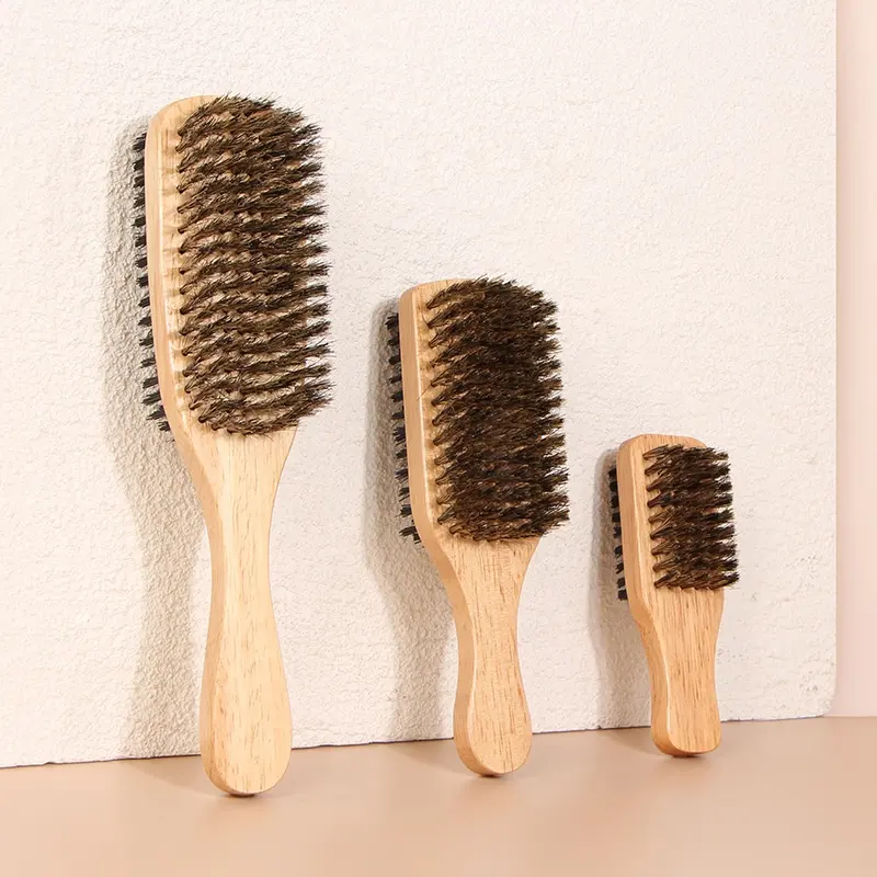 Brosse à cheveux en poils de sanglier pour homme, 1 pièce, brosse ondulée en bois naturel S/M/L pour barbe masculine, brosse à barbe double-face à double usage