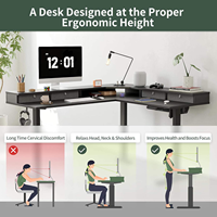 Bureau de jeu électrique en métal en forme de L à coins incurvés, double moteur, forme personnalisée, hauteur réglable, extensible