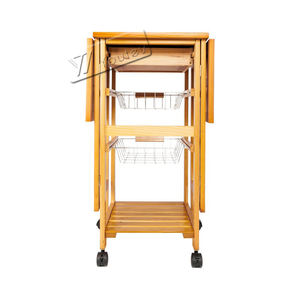 Table à manger pliable moderne Îlot de cuisine en bois avec feuille tombante <span class=keywords><strong>sur</strong></span> roues chariot de cuisine roulant avec <span class=keywords><strong>panier</strong></span> de rangement - Product Image 3