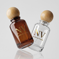 Flacon de parfum en verre ambré écologique de 30 ml, 50 ml, 100 ml avec couvercle sphérique en bois, flacon de parfum vide rechargeable avec boîte