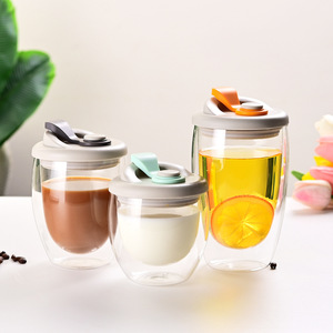 Wholesale Heat-Resistant <b>Double</b> <b>Wall</b> Glass Coffee Travel Cup Set Leak-Proof Transparent Beer <b>Mug</b> with Tea Lid Water Bottle for - Product Image 2