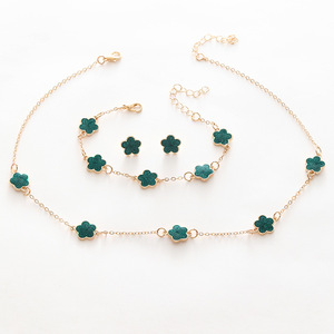 3 Pcs <b>Set</b> Gold Plated Lucky Flower Jewelry <b>Set</b> Multi Colors Five-leaf Clover Necklace <b>Bracelet</b> Stud Earrings Jewelry <b>Set</b> - Product Image 1