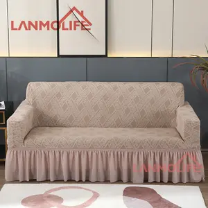 LANMOLIFE rok Jacquard penuh elastis, sarung Sofa warna Solid Universal empat musim anti selip