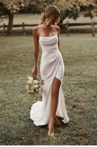 Satin blanc plage vacances voyage robe Super fée lumière robe de mariée Sexy jarretelle traînant longue <span class=keywords><strong>jupe</strong></span> vêtements pour femmes - Product Image 4